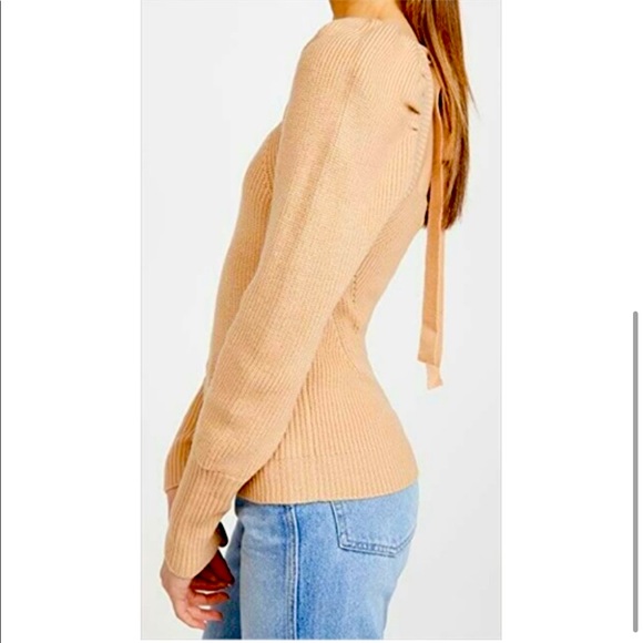 EUC WAYF Camel Tie Back puff sleeve sweater XL - Picture 5 of 6